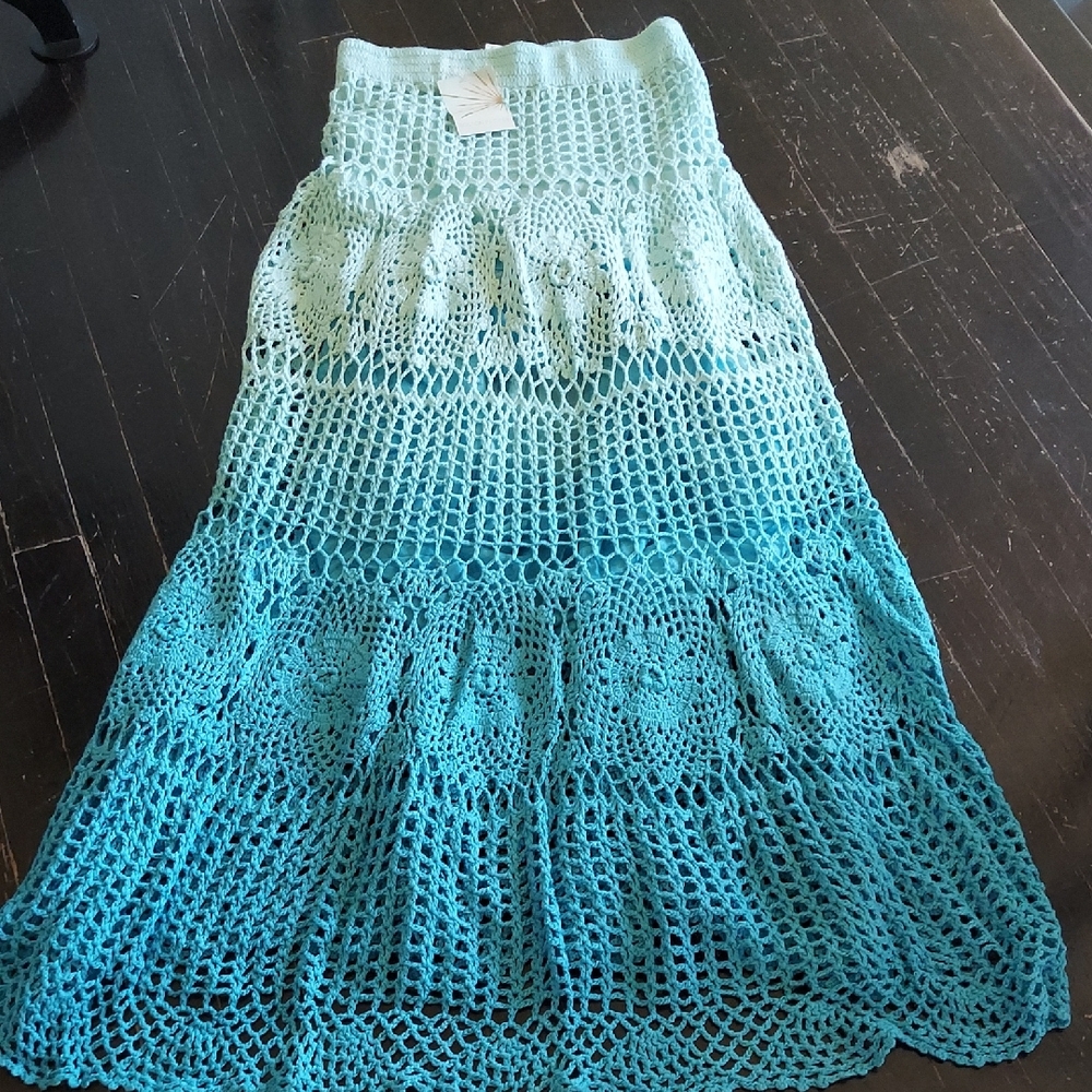 Elegant Blue Crochet Skirt